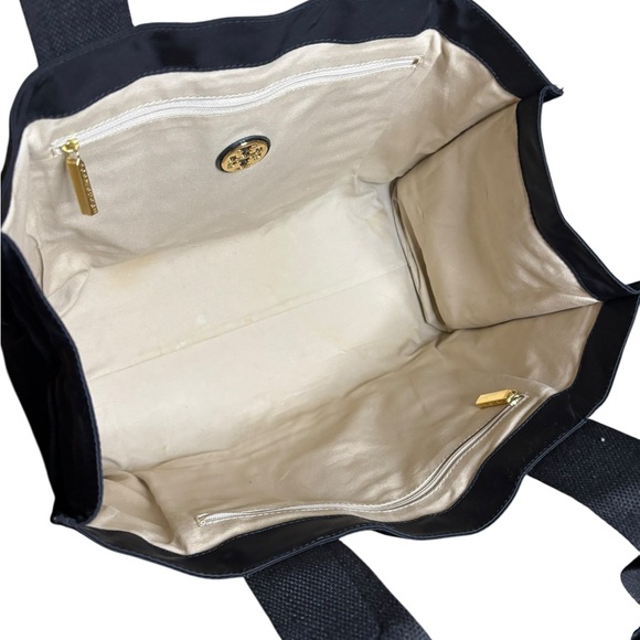 Tory Burch Ella Nylon Tote Black Patent Trim Large Logo Bag - Picture 6 of 10